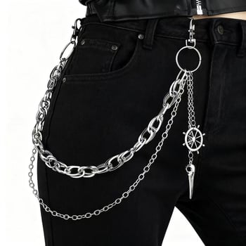 Metalni hip-hop kaiš za struk s motivom ptičje glave i kormila broda; unisex za odrasle; duljina ispod 60 cm