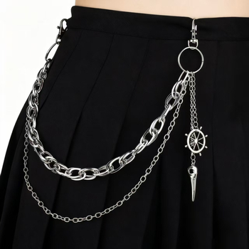Metalni hip-hop kaiš za struk s motivom ptičje glave i kormila broda; unisex za odrasle; duljina ispod 60 cm