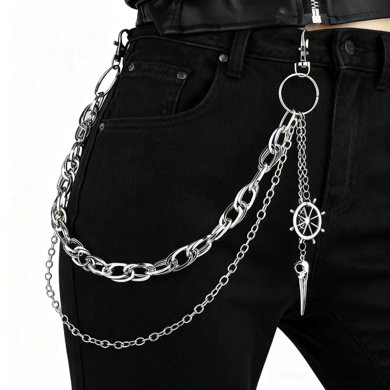 Metalni hip-hop kaiš za struk s motivom ptičje glave i kormila broda; unisex za odrasle; duljina ispod 60 cm