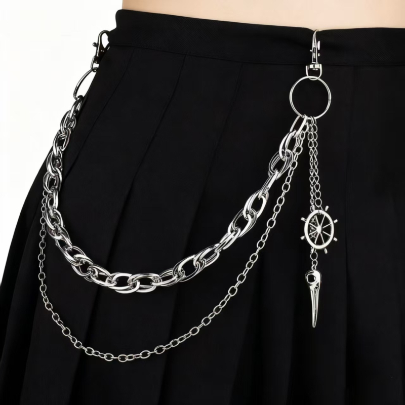 Metalni hip-hop kaiš za struk s motivom ptičje glave i kormila broda; unisex za odrasle; duljina ispod 60 cm