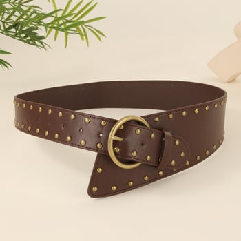 Široki PU kožni kaiš s metalnim rivetima – kopča na pin, euro-američki retro stil, duljina 105 cm