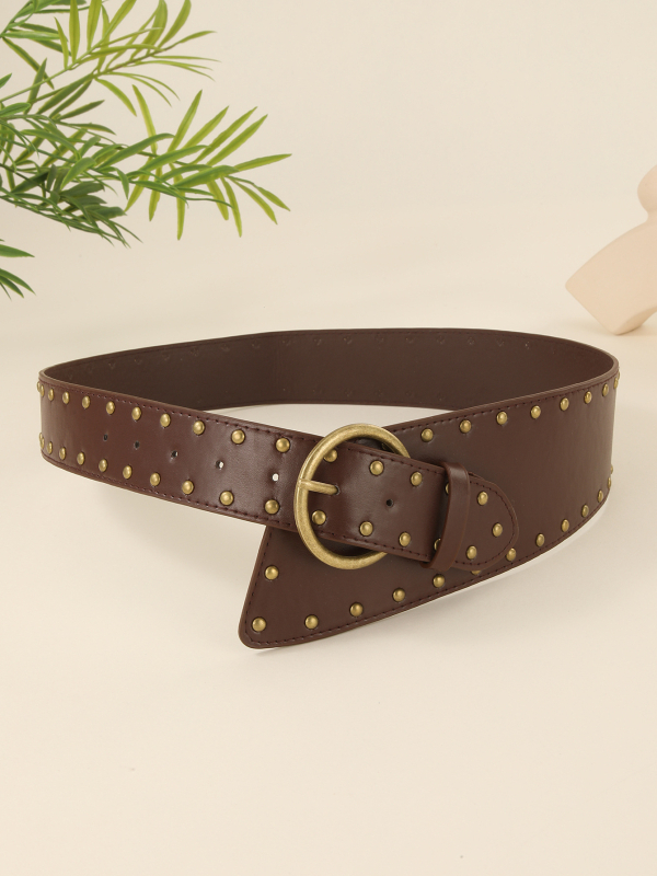 Široki PU kožni kaiš s metalnim rivetima – kopča na pin, euro-američki retro stil, duljina 105 cm