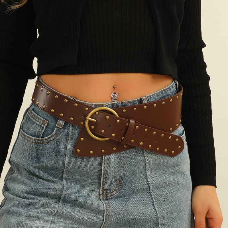 Široki PU kožni kaiš s metalnim rivetima – kopča na pin, euro-američki retro stil, duljina 105 cm