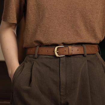 Кожен колан от първокласна телешка кожа, медна катарама с иглово закопчаване, ръчна изработка, ширина 2–4 см, стил: универсален и елегантен