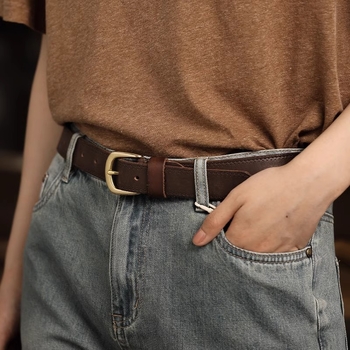 Кожен колан от първокласна телешка кожа, медна катарама с иглово закопчаване, ръчна изработка, ширина 2–4 см, стил: универсален и елегантен
