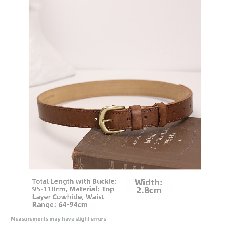 Кожен колан от първокласна телешка кожа, медна катарама с иглово закопчаване, ръчна изработка, ширина 2–4 см, стил: универсален и елегантен