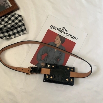 Чанта за талия с верига за дами - PU материал, единична кръгла верига, каменен модел на веригата, за всички сезони