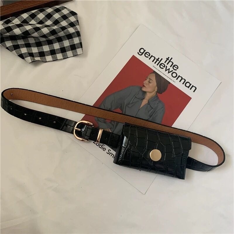 Чанта за талия с верига за дами - PU материал, единична кръгла верига, каменен модел на веригата, за всички сезони