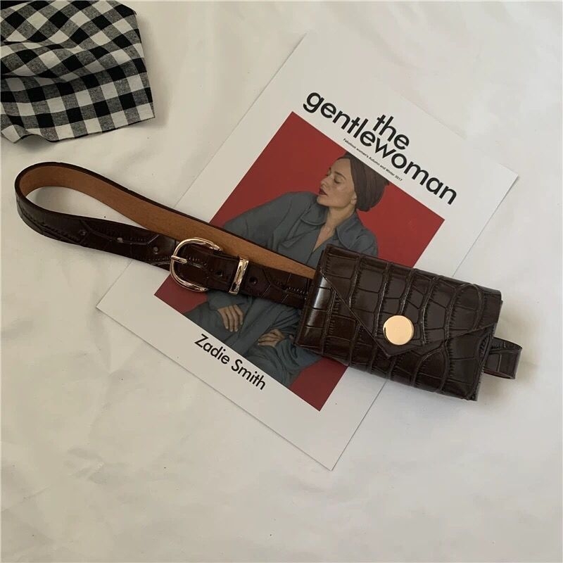 Чанта за талия с верига за дами - PU материал, единична кръгла верига, каменен модел на веригата, за всички сезони