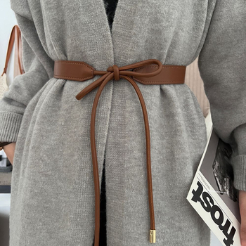 Дамски колан с възел за рокля — луксозен стил, тънка ширина (<2 см), катарама от сплав, закопчаване с щифт, модерен корейски стил аксесоар