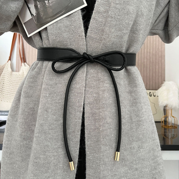 Дамски колан с възел за рокля — луксозен стил, тънка ширина (<2 см), катарама от сплав, закопчаване с щифт, модерен корейски стил аксесоар