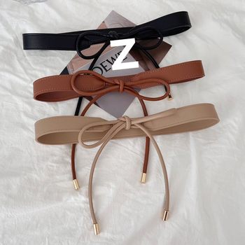 Дамски колан с възел за рокля — луксозен стил, тънка ширина (<2 см), катарама от сплав, закопчаване с щифт, модерен корейски стил аксесоар