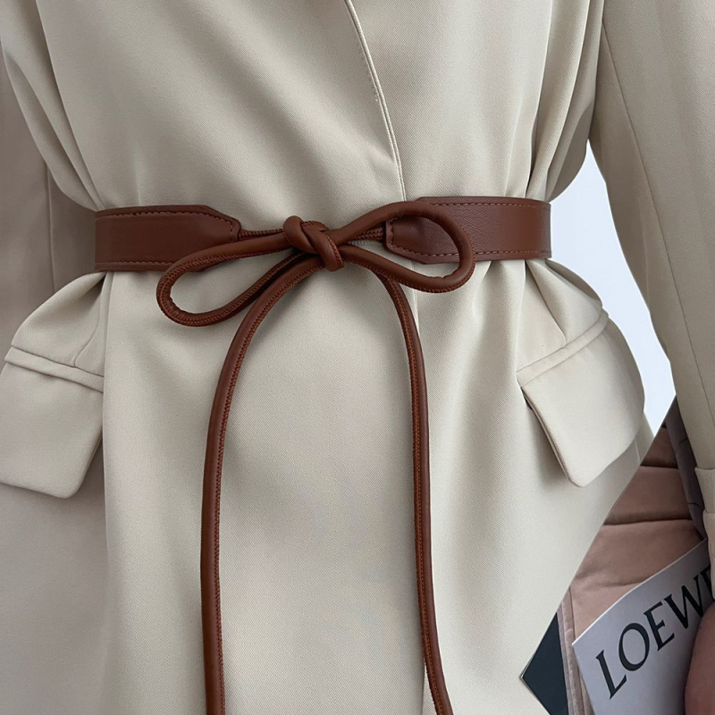 Дамски колан с възел за рокля — луксозен стил, тънка ширина (<2 см), катарама от сплав, закопчаване с щифт, модерен корейски стил аксесоар