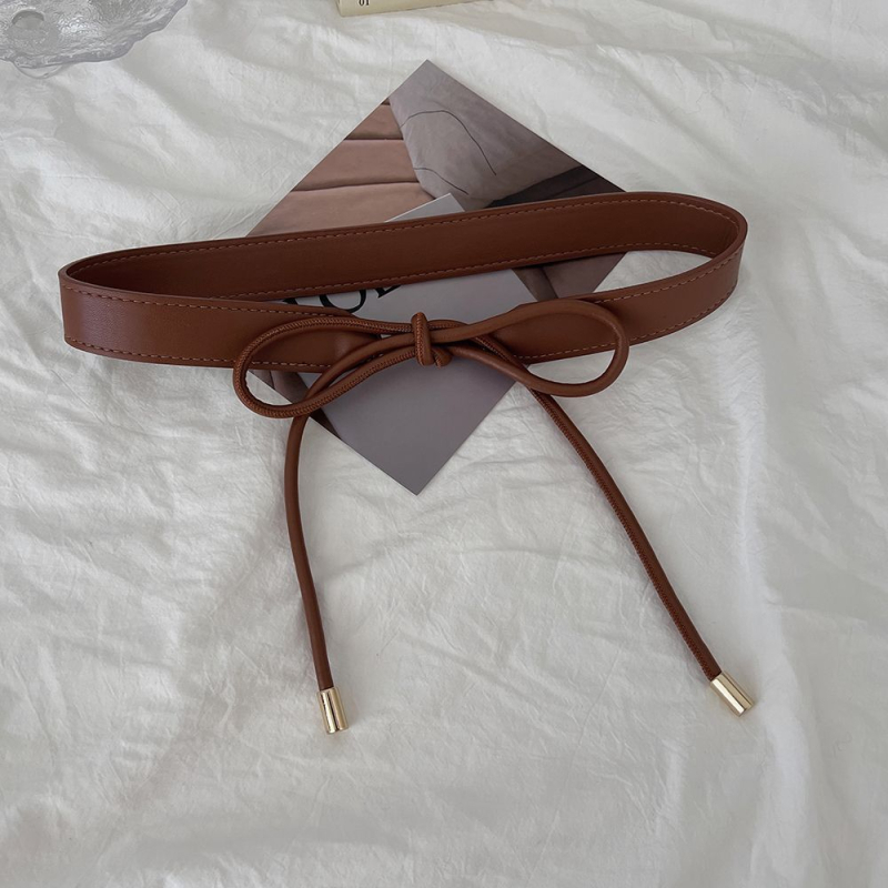 Дамски колан с възел за рокля — луксозен стил, тънка ширина (<2 см), катарама от сплав, закопчаване с щифт, модерен корейски стил аксесоар