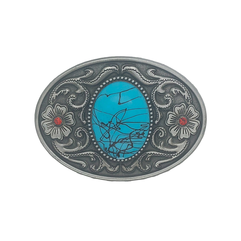 Vintažinė ovalo formos diržo sagtis iš cinko lydinio su gėlių raštu, plokštės sagties dizainas