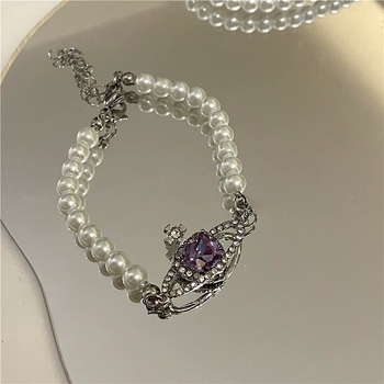 Сърцевидна огърлица с имитационни перли, диамантна обработка, медна висулка