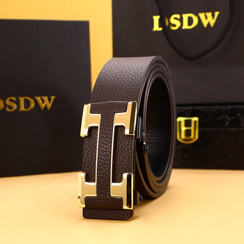 Мъжки кожен колан от естествена кожа с автоматична закопчалка, двуслоен, катарама от сплав, ширина 2–4 см