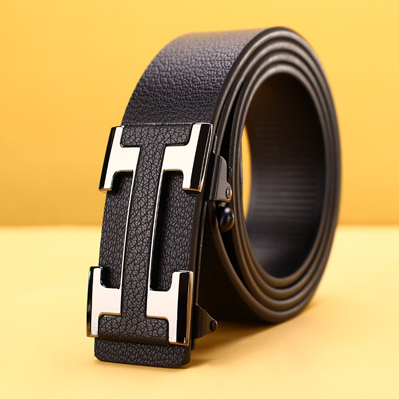 Мъжки кожен колан от естествена кожа с автоматична закопчалка, двуслоен, катарама от сплав, ширина 2–4 см