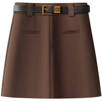 Visoki struk, A-linija, široke hlače-školjika s remenom, duljina tri četvrtine, smjesa poliester-viskoze-spandeksa, debeli materijal, zima 2025