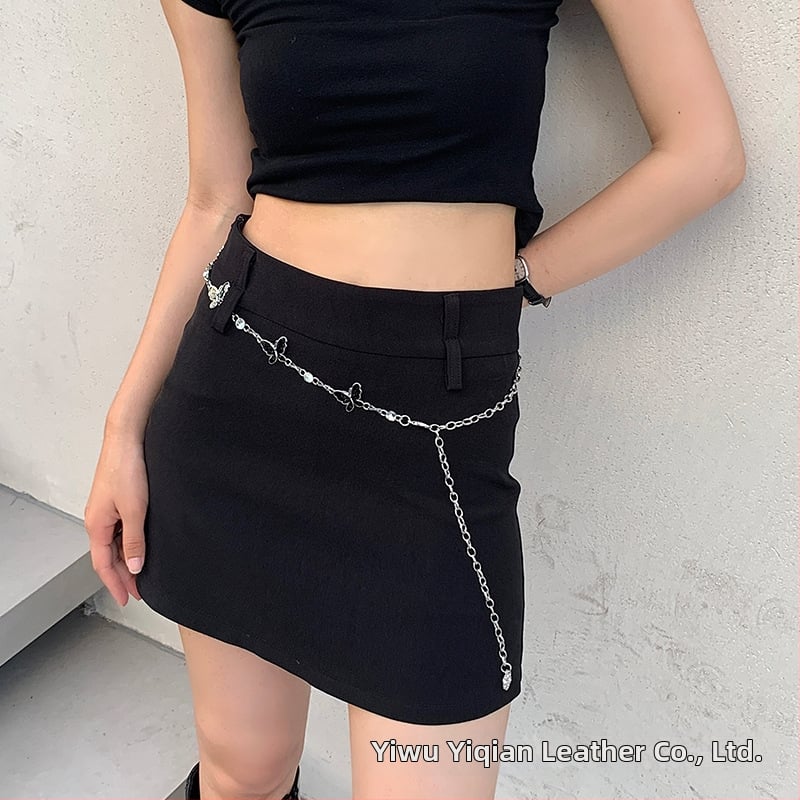 Талийна верижка за жени — метал, 110 см, пеперуден мотив, единична обиколка, моден офис стил