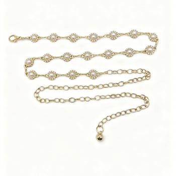 Метална поясна верига с перлено цвете и блестящи диаманти, за жени, на склад, персонализация налична