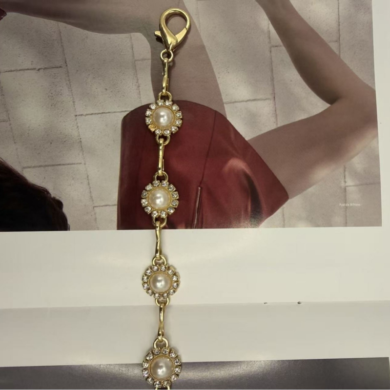 Метална поясна верига с перлено цвете и блестящи диаманти, за жени, на склад, персонализация налична