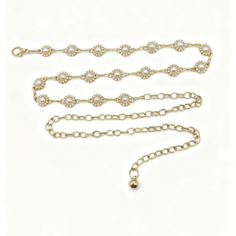 Метална поясна верига с перлено цвете и блестящи диаманти, за жени, на склад, персонализация налична