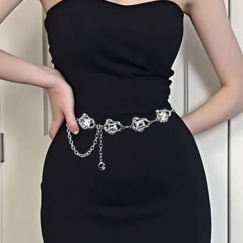 Metalni pojasni lanac s kristalima, etnički stil, 120 cm, unisex