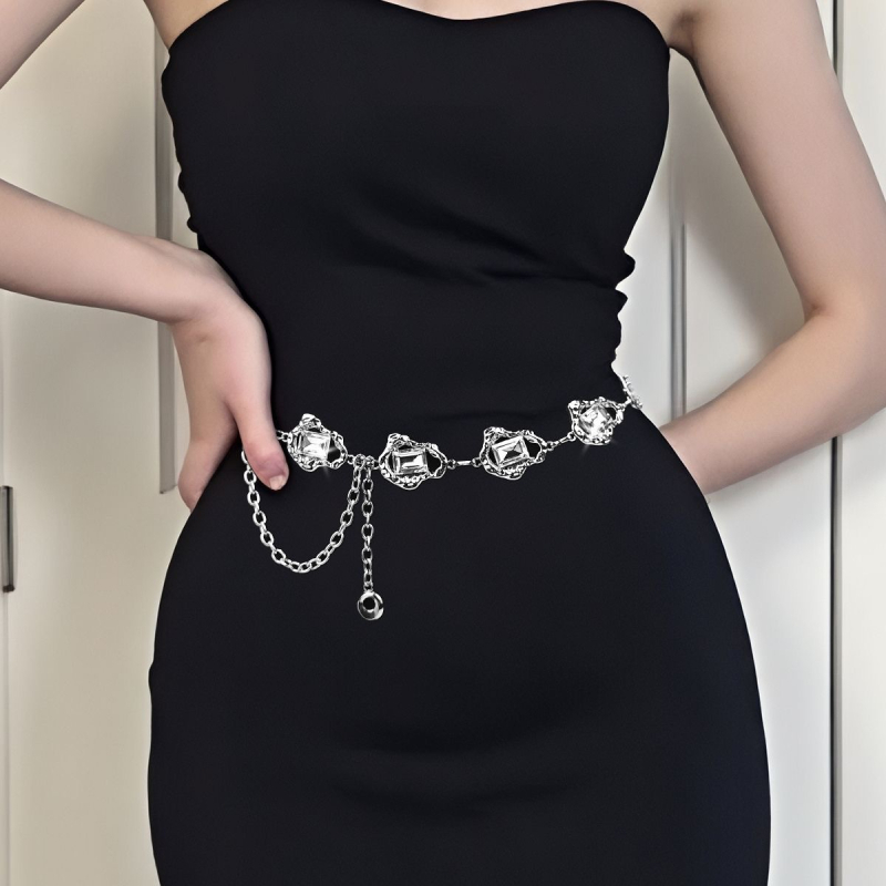 Metalni pojasni lanac s kristalima, etnički stil, 120 cm, unisex