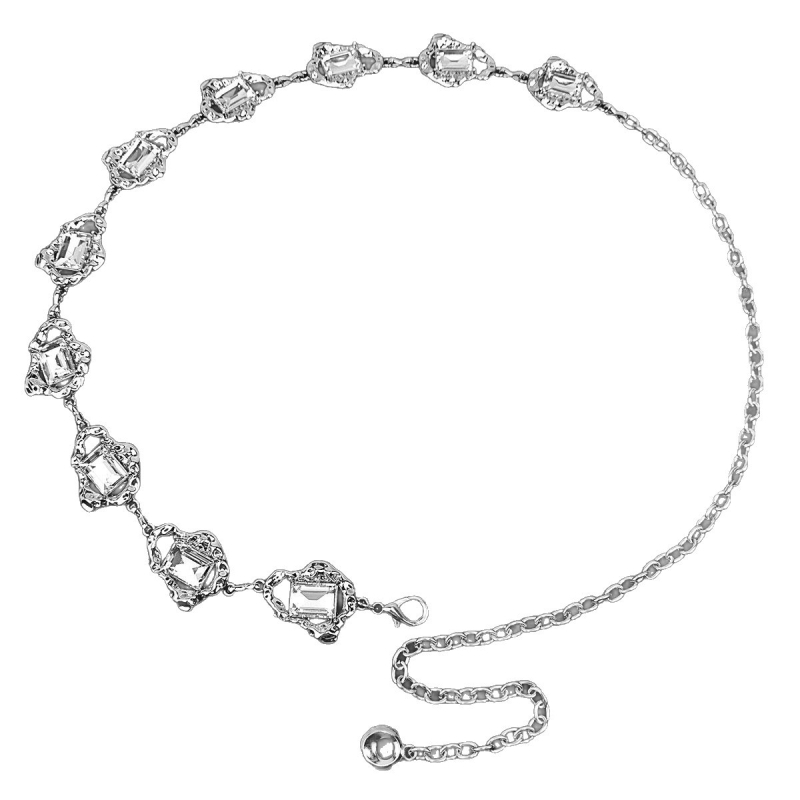 Metalni pojasni lanac s kristalima, etnički stil, 120 cm, unisex