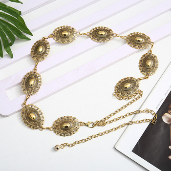 Fém deréklánc retro gravírozott mintával, etnikus stílus, egylapos kör (Anyag: fém; Stílus: univerzális; Derék kerülete: egylapos kör; Hossz: 60 cm alatt; Testreszabható)