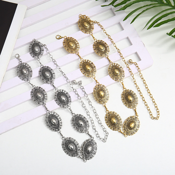 Fém deréklánc retro gravírozott mintával, etnikus stílus, egylapos kör (Anyag: fém; Stílus: univerzális; Derék kerülete: egylapos kör; Hossz: 60 cm alatt; Testreszabható)