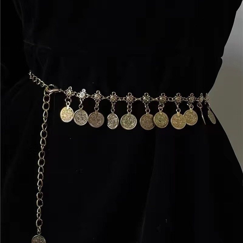 Тазов синджир за жени - метал, дължина 105 см, ширина 1 см, единична верига