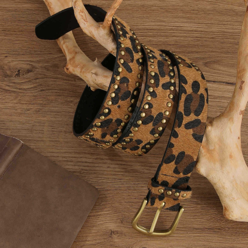 Ženski pojas s leopardovim uzorkom, ukrašen perlicama i šiljcima, kopča od legure, PU koža, širina 2-4 cm, originalni dizajn