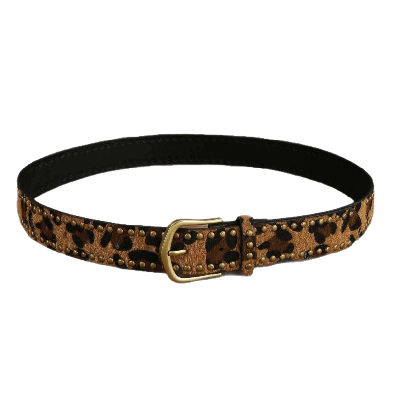Ženski pojas s leopardovim uzorkom, ukrašen perlicama i šiljcima, kopča od legure, PU koža, širina 2-4 cm, originalni dizajn