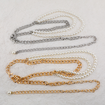 Колан за талия с перли, метална верига, многослойна перлена украса, дължина 110 см, ширина 1,2 см