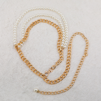 Колан за талия с перли, метална верига, многослойна перлена украса, дължина 110 см, ширина 1,2 см