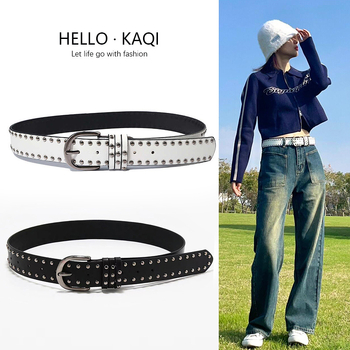 Punk remen s nitima, PU koža, aluminijska kopča s iglom, ukrašen perlicama, unisex stil