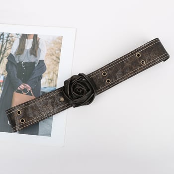 Pojas za struk s cvjetnim dizajnom, vintage stil, dekorativna kopča s pritiskom, PU koža • širina >4 cm • ljeto 2024