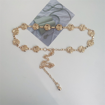 Metalni pojas za struk s ružnim cvjetnim detaljem, vintage stil, za haljine i hlače, duljina 60–80 cm, širina 2,5 cm