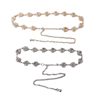 Metalni pojas za struk s ružnim cvjetnim detaljem, vintage stil, za haljine i hlače, duljina 60–80 cm, širina 2,5 cm