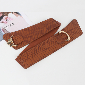 Женски широк еластичен колан в корейски стил, с двойна катарама и PU кожа, есен 2024