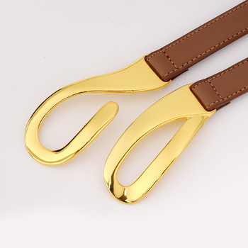 Женски колан от естествена кожа с кука за закопчаване, регулиран дизайн без дупки, обков от сплав
