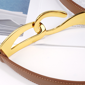 Женски колан от естествена кожа с кука за закопчаване, регулиран дизайн без дупки, обков от сплав