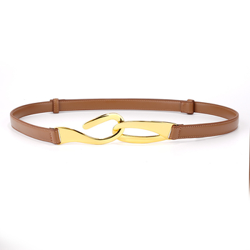 Женски колан от естествена кожа с кука за закопчаване, регулиран дизайн без дупки, обков от сплав