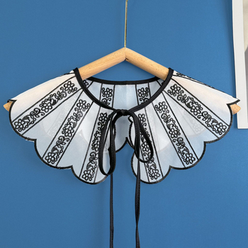 Ovratnik s cvijetom i leptir mašnicom, izšivka na organzi, geometrijski uzorak, podstava od organza šifona, korejski stil