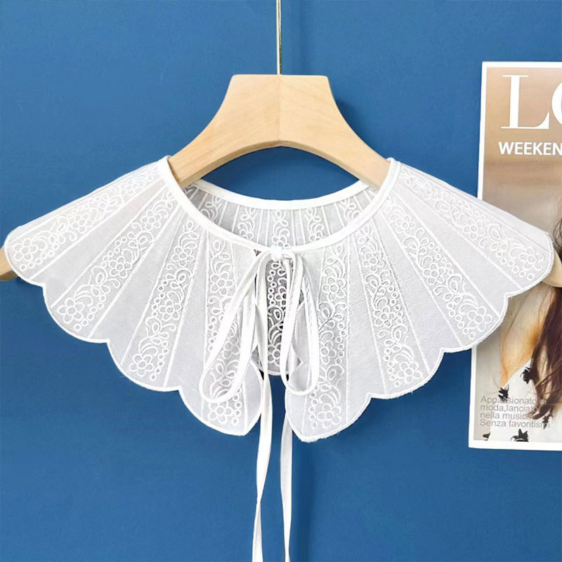 Ovratnik s cvijetom i leptir mašnicom, izšivka na organzi, geometrijski uzorak, podstava od organza šifona, korejski stil