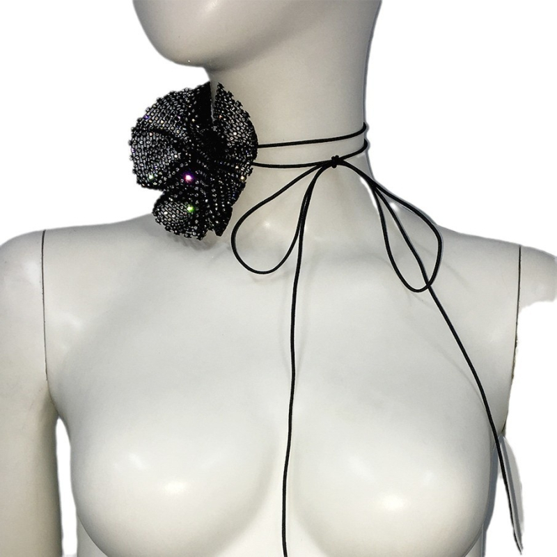 Вратовръзка-панделка за яка с кристални камъни, GC269, ръчна изработка, пластмаса