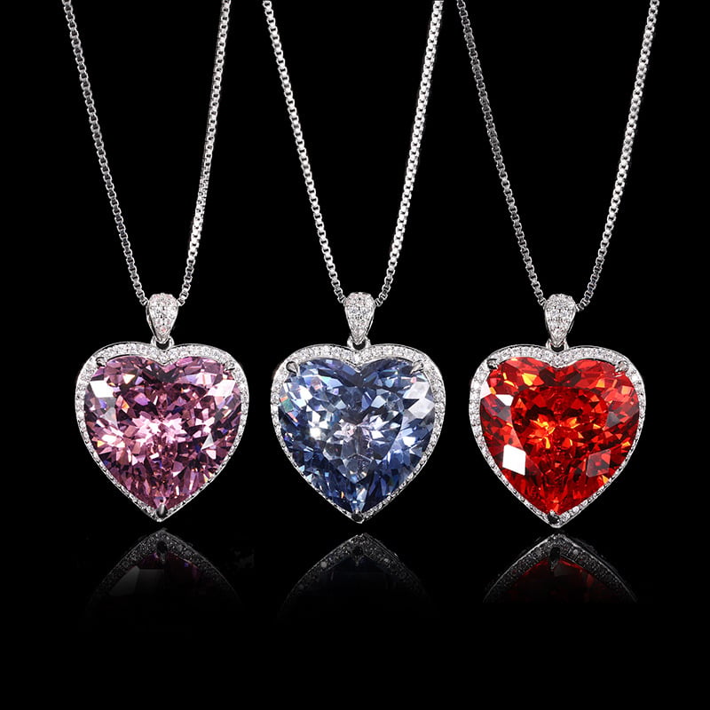 Náhrdelník srdcového prívesku, geometrický štýl, hlavný kameň: diamant, materiál: meď s povlakom