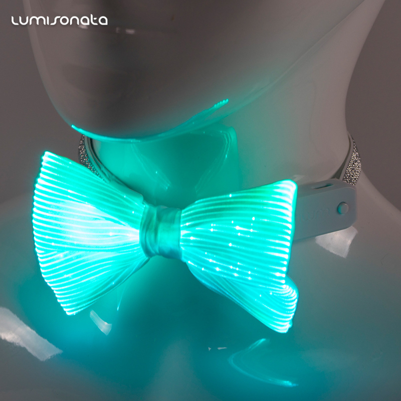LED punjiva leptir mašna od optičkog vlakna, ručno izrađena, unisex, streličast stil, monohromatski uzorak